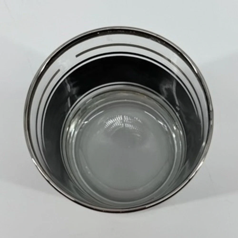 Vintage Whiskey Glass‎ Black Marble Silver Stripe Barware Drinkware MCM